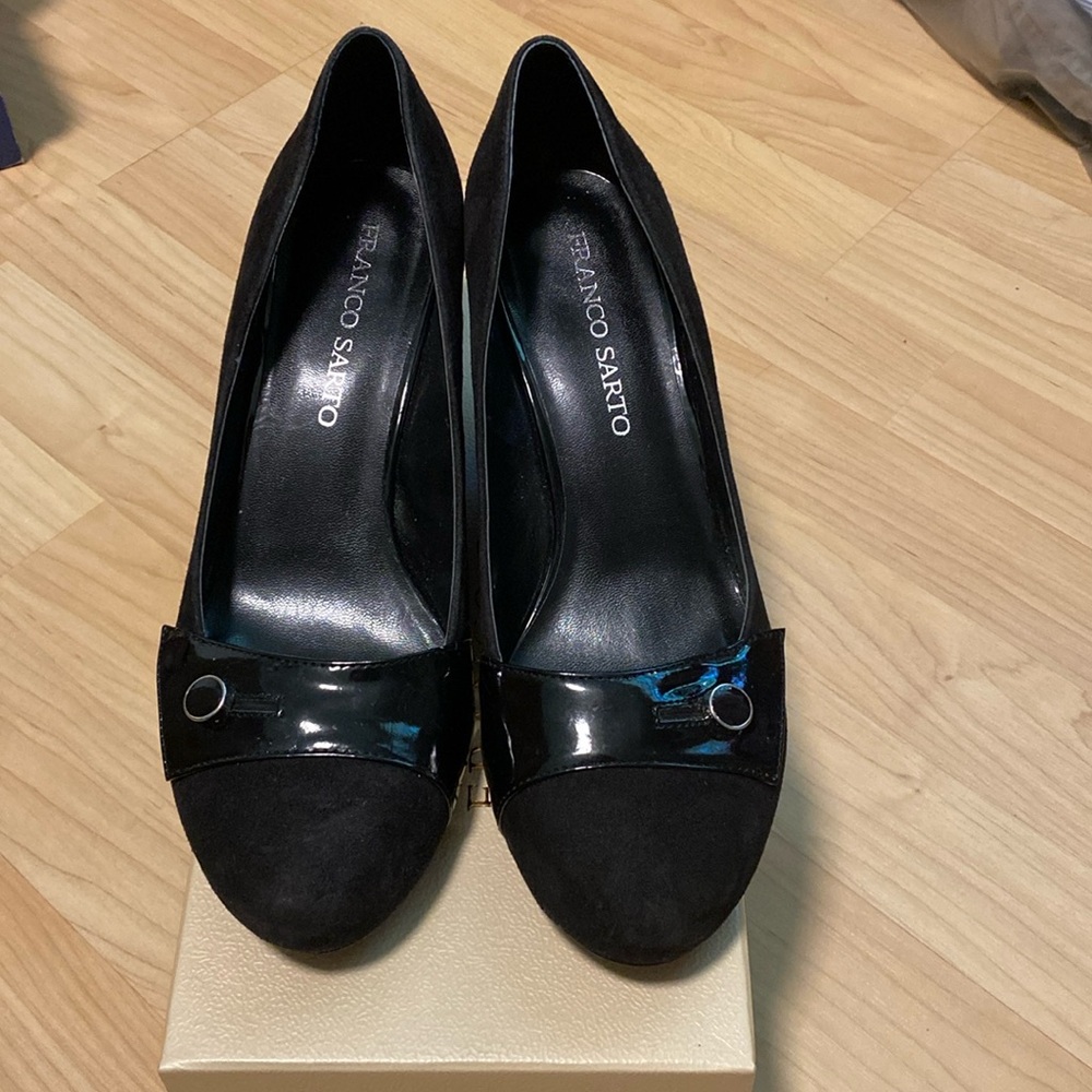 Like New Franco Sarto black suede wedge pump. Size 9